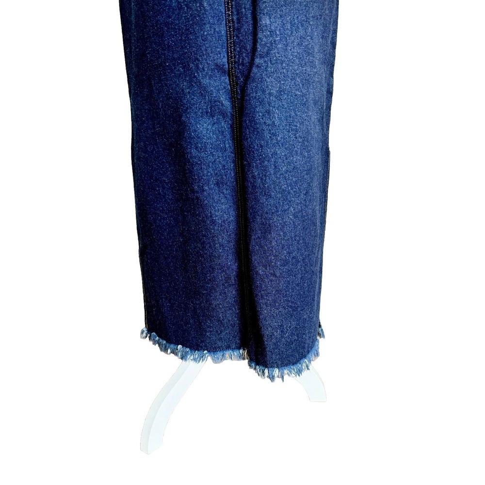 Vtg Y2K Denim Jean Fringe Skirt 11 Dark Wash Cowgirl Western Country Boho USA - Picture 12 of 16